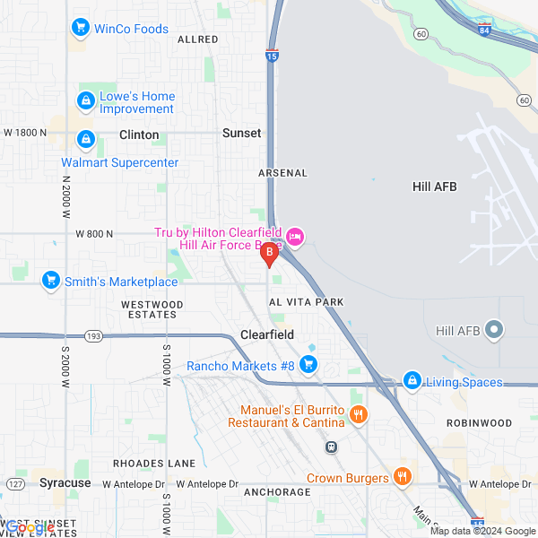 Affleck Dental Restoration & Prosthodontics location map: 466 N Main Street #100, Clearfield, Utah